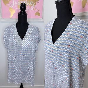 Pleione Sleeveless Blue V- Neck Blouse